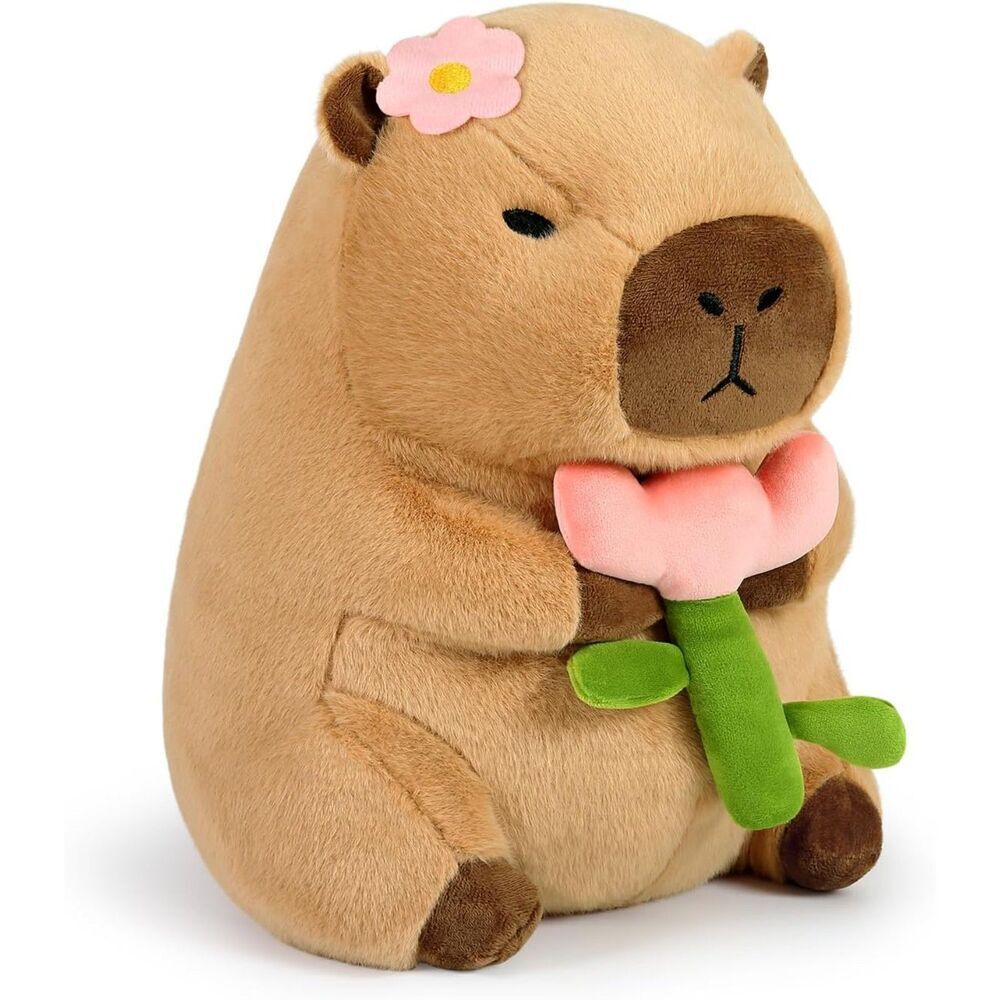 13.7 inch Ditucu Capybara Plush Holding Flower with Wearable Toast Headgear